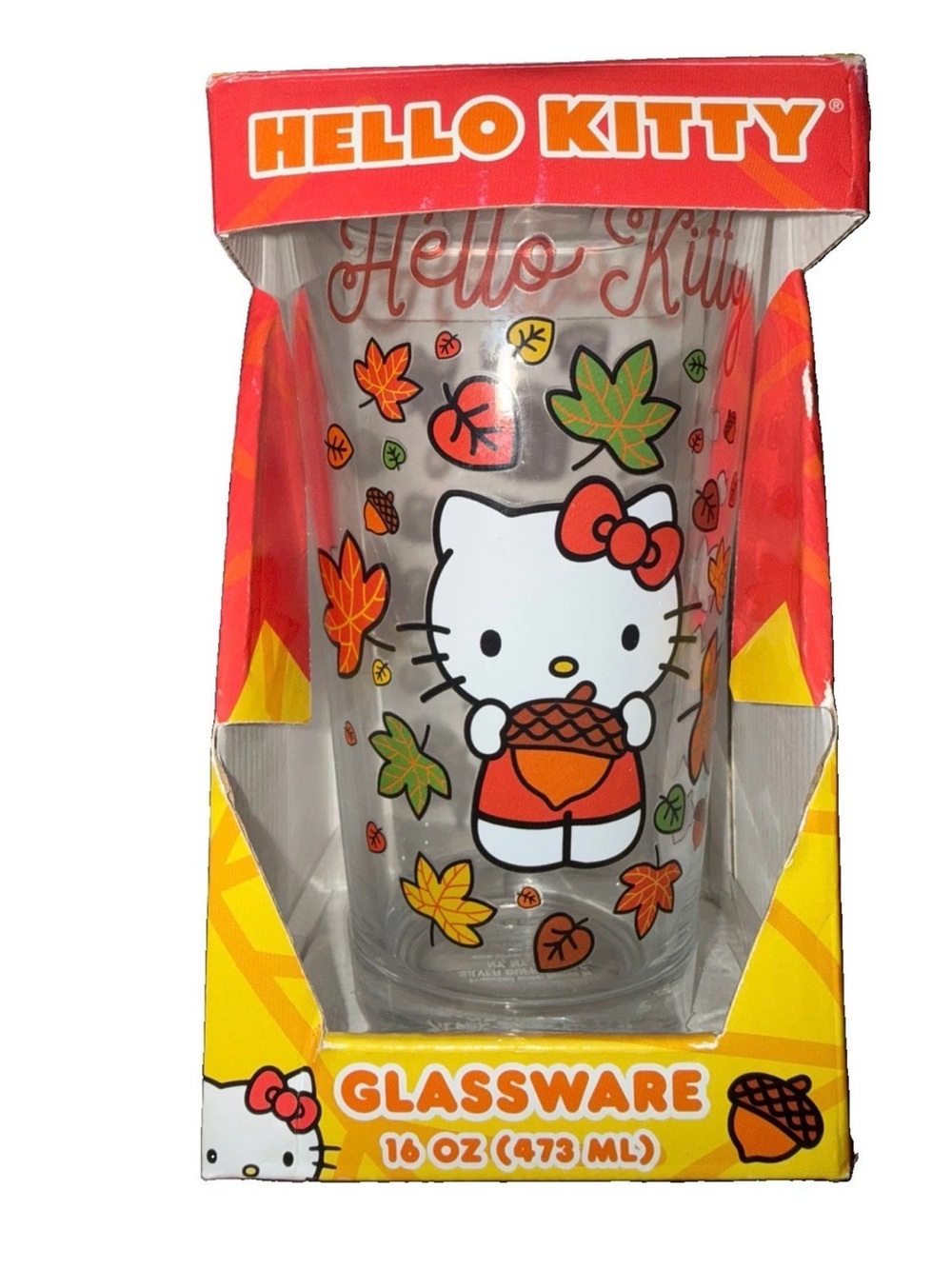 Hello Kitty Glass with Orange and Yellow Autumn Accents new